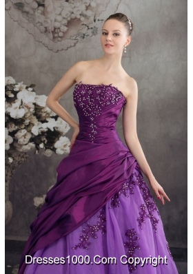 Purple Quanceanera Dress with Appliques Ball Gown Strapless