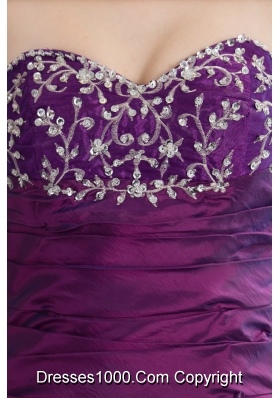 Purple Sweetheart Embroidery Long Beading Quinceanera Dress