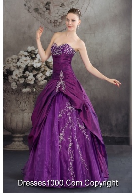 Purple Sweetheart Embroidery Long Beading Quinceanera Dress