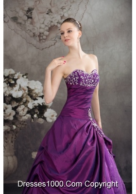 Purple Sweetheart Embroidery Long Beading Quinceanera Dress