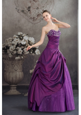 Purple Sweetheart Embroidery Long Beading Quinceanera Dress