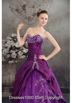 Purple Sweetheart Embroidery Long Beading Quinceanera Dress