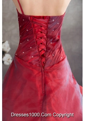 Red One Shoulder Hand Made Flowers A-line Prom Dress