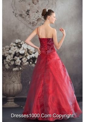 Red One Shoulder Hand Made Flowers A-line Prom Dress