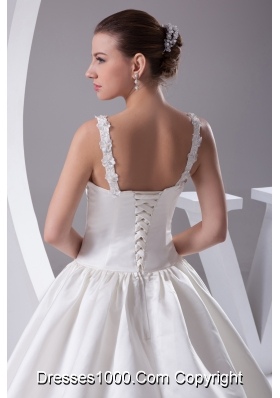 Romantic A-Line Straps Court Train Satin Beading Wedding Dress