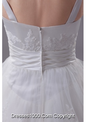 Ruffled Layers Lace Brush Train Column Scoop Wedding Dress