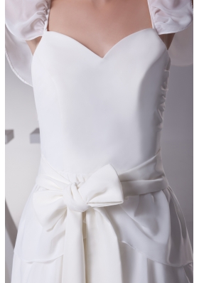 Ruffled Layers Sash V-neck Cap Sleeves Wedding Dress