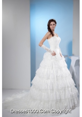 Ruffled Layers Sweetheart A-line Court Train Wedding Dress with Lace