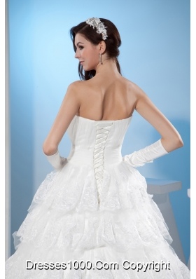 Ruffled Layers Sweetheart A-line Court Train Wedding Dress with Lace