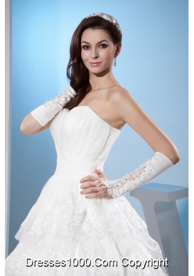 Ruffled Layers Sweetheart A-line Court Train Wedding Dress with Lace