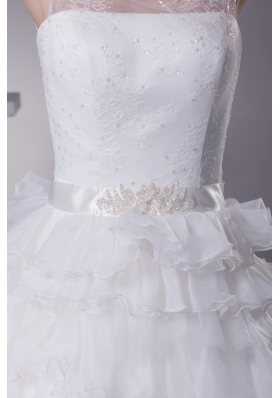 Ruffles and Appliques A-Line Court Train Scoop Wedding Dress