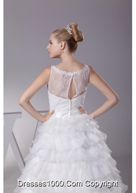 Ruffles and Appliques A-Line Court Train Scoop Wedding Dress