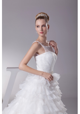 Ruffles and Appliques A-Line Court Train Scoop Wedding Dress