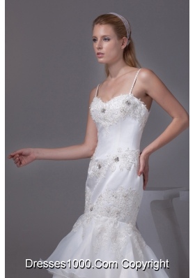 Spaghetti Straps Appliques Brush Train Wedding Dress