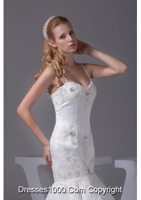 Spaghetti Straps Appliques Brush Train Wedding Dress