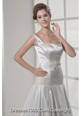 Square Neck Princess Appliques Court Train Wedding Dress