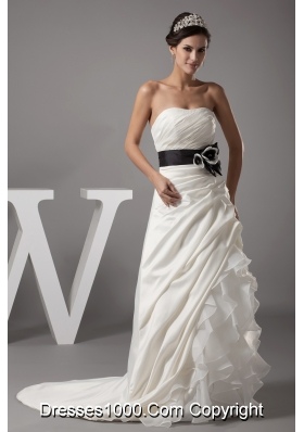 Strapless A-line Ruffles Pick-ups Sash Wedding Dress