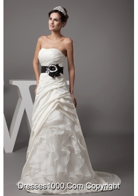 Strapless A-line Ruffles Pick-ups Sash Wedding Dress