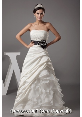 Strapless A-line Ruffles Pick-ups Sash Wedding Dress