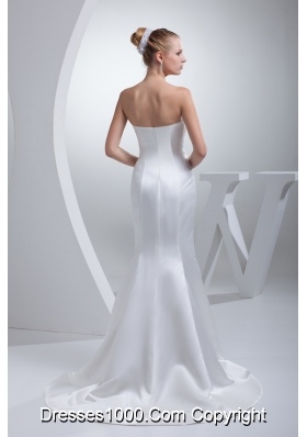 Strapless Satin Mermaid Ruching Appliques Wedding Dress