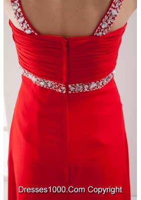 Straps High Slit Empire Beading Long Red Prom Dress