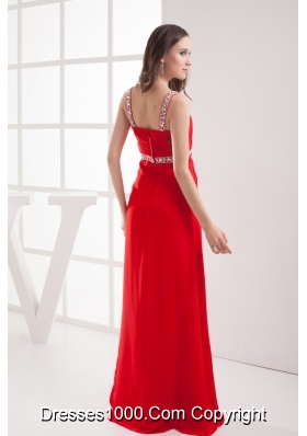 Straps High Slit Empire Beading Long Red Prom Dress