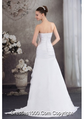 Sweetheart A-line Brush Train Pleat Wedding Dress