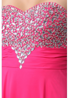 Sweetheart  long Hot Pink Beading Formal Evening Column Prom Dress