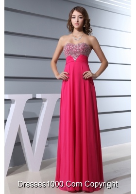 Sweetheart  long Hot Pink Beading Formal Evening Column Prom Dress