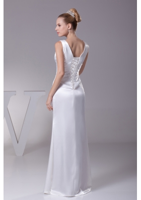 V-neck Beading Long Wedding Dress With Column