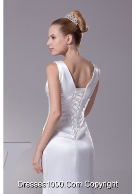 V-neck Beading Long Wedding Dress With Column