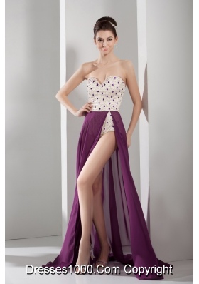 Venetian pearl Column Sweetheart long Prom Dress in Purple