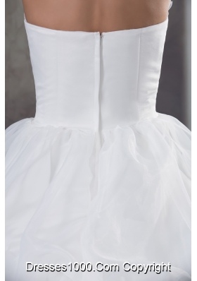 White A-line Hand Made Flowers Court Train Wedding Dress