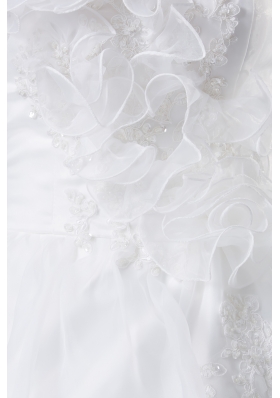 White A-line Hand Made Flowers Court Train Wedding Dress