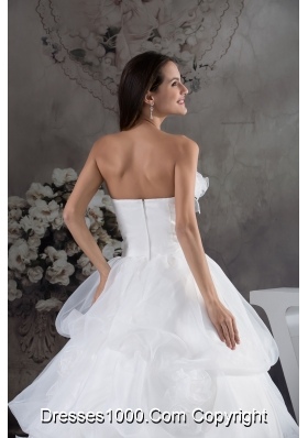 White A-line Hand Made Flowers Court Train Wedding Dress