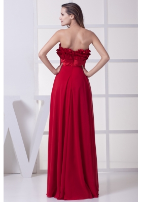 Wine Red Strapless Bowknot Empire Long Prom Dress