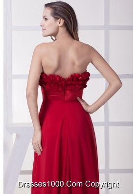 Wine Red Strapless Bowknot Empire Long Prom Dress