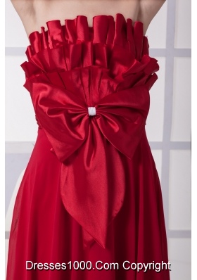 Wine Red Strapless Bowknot Empire Long Prom Dress