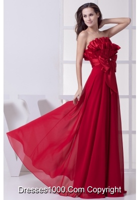 Wine Red Strapless Bowknot Empire Long Prom Dress