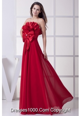 Wine Red Strapless Bowknot Empire Long Prom Dress