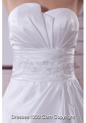 A-Line Court Train Appliques Wedding Dress with Strapless