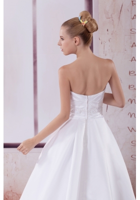 A-Line Court Train Appliques Wedding Dress with Strapless