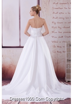 A-Line Court Train Appliques Wedding Dress with Strapless