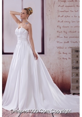 A-Line Court Train Appliques Wedding Dress with Strapless