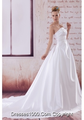 A-Line Court Train Appliques Wedding Dress with Strapless