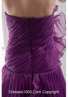 A-line Purple Strapless Ruffles Organza Prom Dress