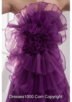 A-line Purple Strapless Ruffles Organza Prom Dress