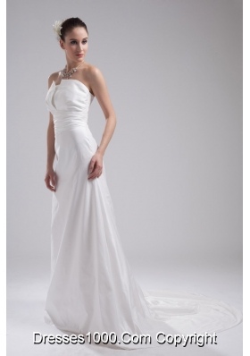 A-line Strapless Ruching Taffeta Wedding Dress