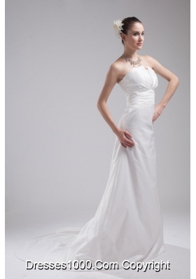 A-line Strapless Ruching Taffeta Wedding Dress