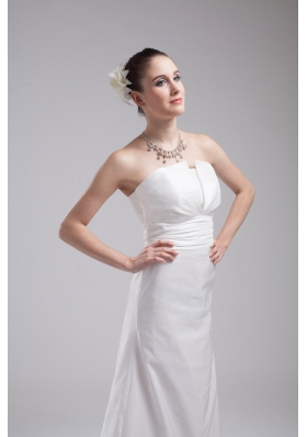 A-line Strapless Ruching Taffeta Wedding Dress